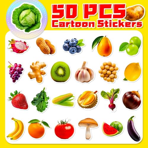 Fruit & groente Stickers voor tieners Volwassenen 50 stuks Fruit Plantaardige Vinyl Sticker Set Auto Motorfiets Fiets Skateboard Snowboard Bagage Laptop Koffer Helm Motorfiets Computer 4