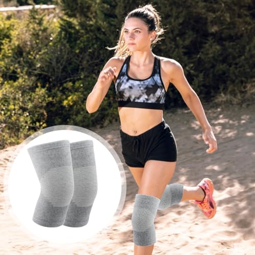 Pack van 2 Bamboe Compressie Knie Ondersteuning Elastische Bamboe Knie Pads voor Mannen Vrouwen Kniekussens Knie Sleeves Knie Orthosis voor sport, skiën, fietsen, hardlopen (Grey) 3