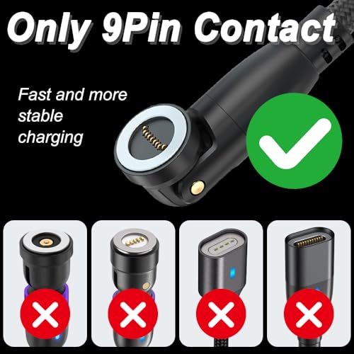 9-pins PD 100 W magnetische opplaadkabel, 540° draaibare Type-C naar Type-C magnetische telefoonkabel met LED-lampje, met 9-pins Type-C magnetische tips 3