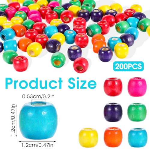 200st Kleurrijke houten kralen met groot gat houten kralen voor het strelen van kleurrijke ambachtelijke kralen voor dreadlocks, haar vlechtende kralen, natuurlijke houten kralen voor sieraden maken