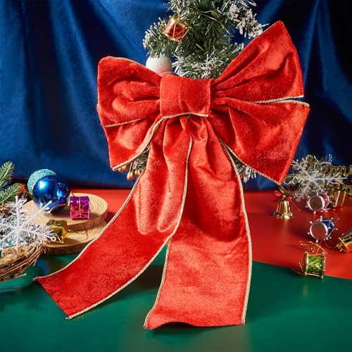Kerst Rode Strikken Fluwelen Krans Boog Gouden Randen Kerstboom Topper Ornament Voor Thuis Party Deur Garland Indoor Outdoor 2 Stks