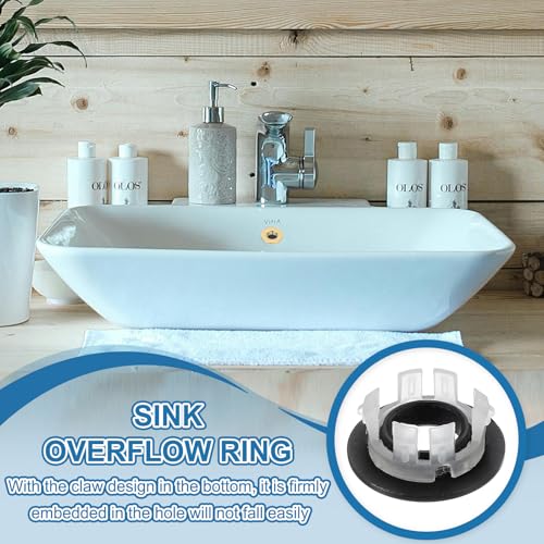 Gootsteen overloop ring, 3 stuks badkamer wastafel overloop afvoer deksel wastafel trim inzetstuk in gat ronde kap voor badkamer keuken gootsteen koper / wit 5