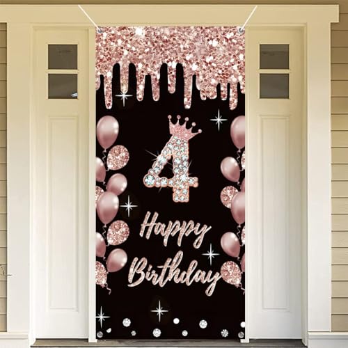 4e verjaardag decoratie voor meisjes gelukkig 4e verjaardag poster deur banner rozeold stof teken muur / deur banner 4e verjaardag achtergrond banner meisjes verjaardag feest welkom teken