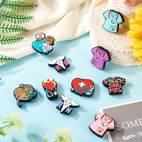 10 st. Verpleegkundige thema kralen Silicone kleurrijke verpleegster kleding Stethoscoop kralen Rubber ziekenhuis Focal Spacer kralen Bulk voor ketting sieraden armband oorbellen DIY vrouwen 3