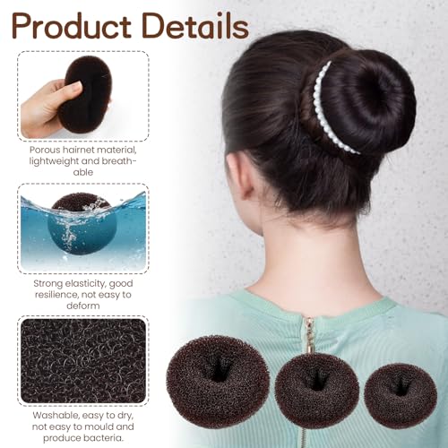 35 st. Bun Pillow Donut Hairmaker Set Bun Shape Hair Styling Accessoires 10st Chignon Bun Maker met 5 elastische haarband en 20 U vorm haarspelden (Brown) 3