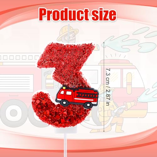 Verjaardagskaars figuur, rode pailletten Brandweerwagen Gefeliciteerd. Candle Cake Topper Cijfers voor jongens meisjes brandweerman mijl verjaardagen anniversaries brandweer thema feest (3)