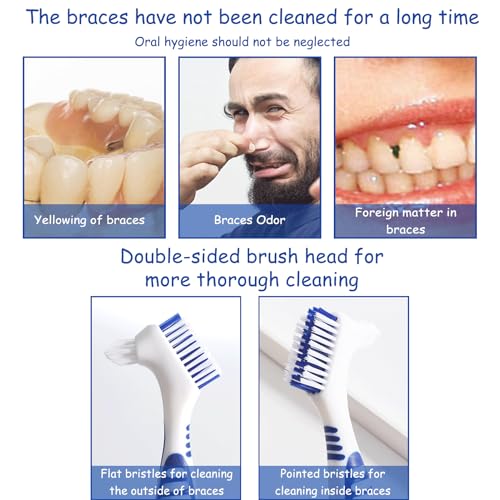 Prothese Tandenborstel, 4 stuks, Draagbare Kunstgebit Reiniging Penselen, Dubbelzijdige Kunstgebit Reiniging Brush, Tandenborstel voor Brackets, Meerlaags Tandenborstel voor Prosthesis Zorg (4 5