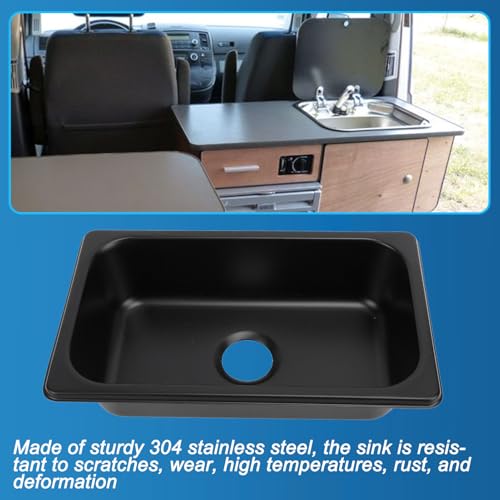 RV 304 Roestvrij stalen aanrecht Rechthoekige handbak met 40mm riooluitlaat voor boten Caravan Yachts boten (Spray Black GR‐1465B) 4