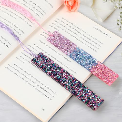 Set van 2 Shiny Rhinestone Crystal Resin bladwijzer met kleurrijke Pompoms Diamant Markering Glitter esthetische pagina Marker voor Volwassenen Vrouwen Kinderen Cadeau 4