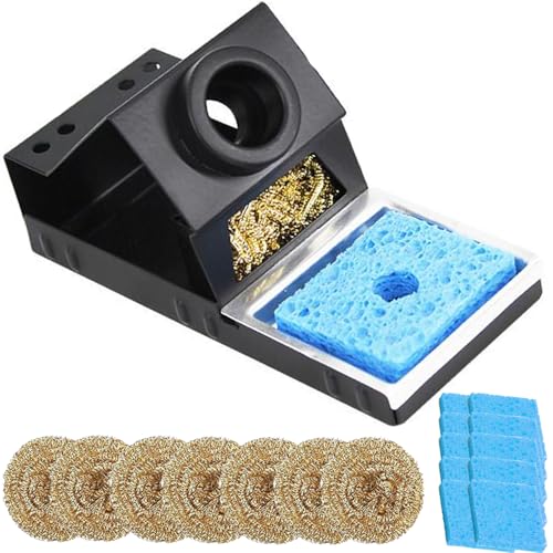 Soldeerijzeren houder, Stabiele draagbare Soldeerijzeren houder met messing wol, Schoonmaak spons, Soldeer Tip Slot, Geen water nodig