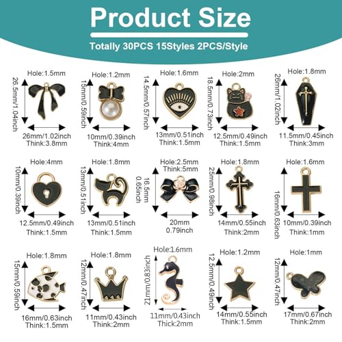30 st. Cross Emaill hangers Zwarte Zwan/Bow Emaill Dangle Charms Butterfly Heart Cat Shape Hangers Assorted Emaill Hangers voor DIY oorbellen ketting sieraden maken, Emaill, Emaill 4