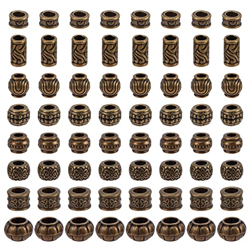 80st 8 Styles Legering Europese kralen, Tibetaanse antieke bronzen afstand kralen Charm Grote gaten ketting kralen voor doe-het-zelf sieraden maken, Gat: 5.5mm