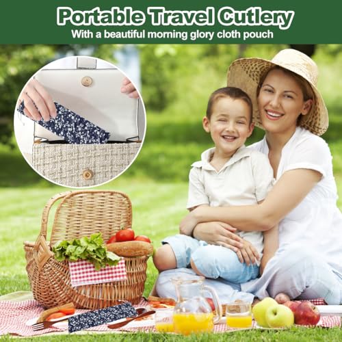 Houten bestek Set voor kinderen, 4-Piece Herbruikbare en draagbare houten tafel Bestek met 1 Lepel, 1 vork, 1 Baguette, 1 mes en zak