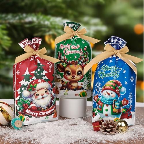 Kerst Trekkoord Zakken Set 30 Stuks - Xmas Gift Multipack Met String voor Plastic Present Geschenken Treat Supply 3