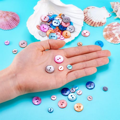 70 stuks Zoetwater Shell Knoppen 14 stijlen platte ronde Shell Knoppen 2 Hole Naaiknoppen voor doe-het-zelf Naaien Ambachten Kleding Jassen Pakjes Scrapbook Decoratie 5