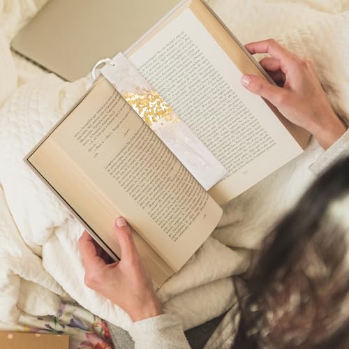 2 st Glittering Resin Tassels Bladwijzers, Handgemaakte Transparante Bladwijzer met kleurrijke Tassels voor Volwassenen Vrouwen Meisjes Lezen Lover Gift (Zwart, Wit) 4