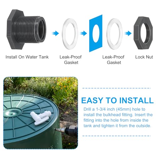 PVC Bulkhead Fitting 1 Inch Vrouw, 10 stuks Dubbele Threaded Bulkhead Water Tank Connector met Silicone Seal Pakking voor Regenemmer, Spoelen, Aquaria, Grijs 4
