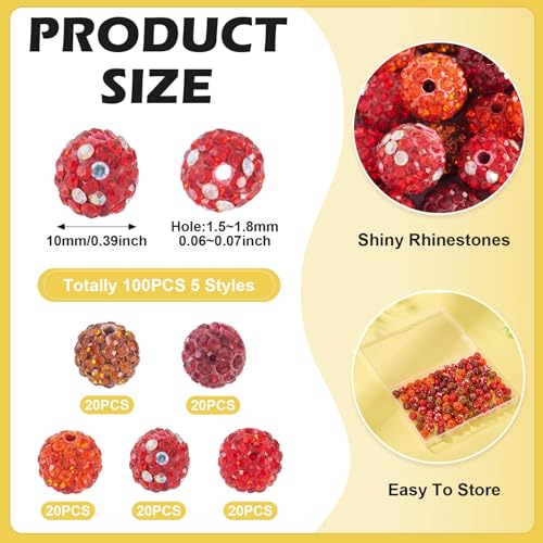 100st 10mm ronde schijf Bal kralen Red Rhinestone Klei kralen Crystal Spacers Bulk voor sieraden het maken van kerst kralen kralen Pen decoratie 3