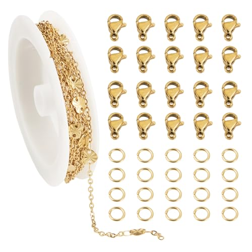 2,5M Rvs Hart Link Kabel Kettingen 2,5x2x0,5mm Gouden Metalen Ovale Link Chain met Jump Rings Klauw Sluitingen voor DIY Armband Ketting Sieraden Maken