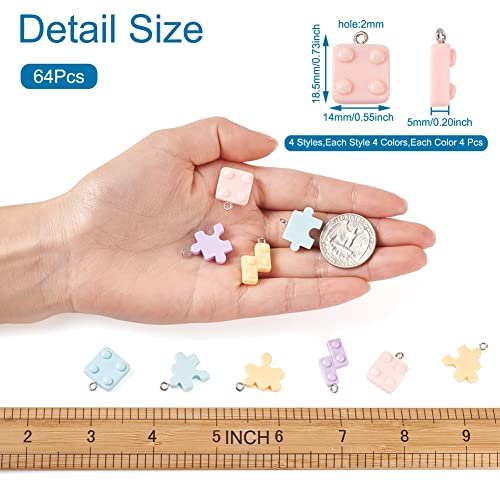 64 stuks Plastic Puzzel hangers Puzzel Piece Charm Plastic Building Blocks Hangers voor armband Kettingen sieraden maken Craft Supplies, Plastic 3