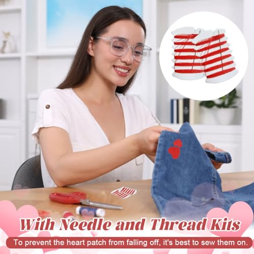 Strijkijzer op patches voor kleding, 20 stuks Cute Mini Red Heart Patch Iron On geborduurd Naai Patches voor kleding hoed sokken Jeans met naald en draad set 4