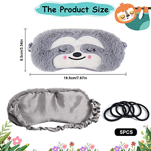 Slaapmasker grappig, zat en schattig grijs luiaard slaapmasker vrouwen pluche die slaapmasker kinderen jongeren blinddoek om te slapen, voor kinderen, meisjes, vrouwen, met 5 elastieken 4