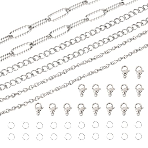 3 Rolls 5M Roestvrij staal Paperclip Kettingen Metalen Oval Link Kabel ketting Twisted Curb Kettingen met Jump Rings Klauw sluiting voor DIY armband ketting sieraden maken