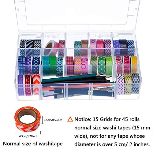 AimdonR Desk Storage Box, Craft Organizer voor Washi Tape, Artist Supplies en Stickers, 15 Compartiments, Duidelijk, Verwijderbaar 4