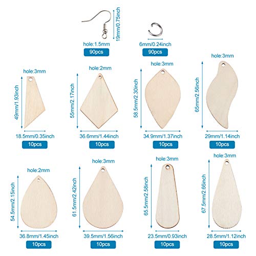 Houten bengelen oorbellen maken Kit met 80 st Hout Geometrische Blanco Hanger & 90 st Vis oorbellen Haakjes & 90 st Jump Rings voor DIY oorbellen maken