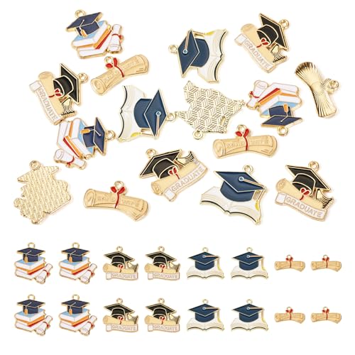 16 st. Afstuderen Email Charms Afstuderen Cap Diploma boek hangers Legering Teacher Hangen Ornament voor sieraden Craft Ketting Keychain armband DIY Vrouwen, Metaal Emaill, Geen edelsteen