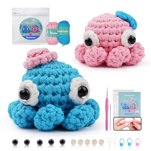 NestledCrafts haak Set, Complete haak Set voor beginners en volwassenen, Breiset, Zachte garen, IJs Stripe lijn, Gift voor verjaardag, Stap-voor-stap Video-instructies (Octopussen)