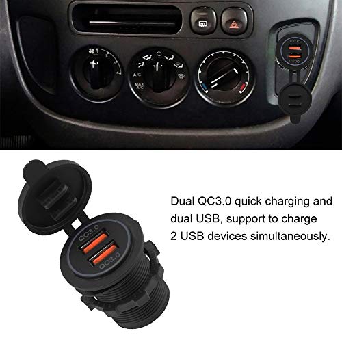 Dubbele lading QC3.0 USB-oplader Jack, 12V/24V Aluminium Waterdichte Dual USB Car Charger Power Adapter Output voor verzending, boot, motorfiets, vrachtwagen, golfwagen en meer