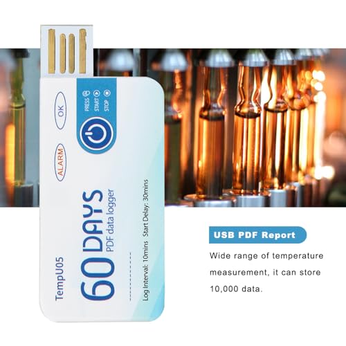 TempU05 Temperatuurgegevenslogger voor eenmalig gebruik, wegwerp USB-temperatuurrecorder PDF Rapport Hoge nauwkeurigheid Hoes 67x28mm / 2,64x1.1in 3