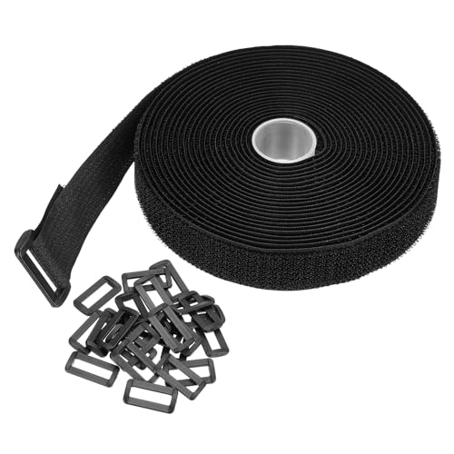Haak en lus riemen 1" x 30cm met 25 st Plastic Buckle, Vasten Cinch riemen, Herbruikbare Nylon bevestigingskoorden voor opslag organisatie, zwart