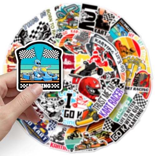 De Kart Stickers voor tieners en volwassenen, 50 stuks, Karton, Vinyl, Sticker Set, Auto, Motorfiets, Fiets, Skateboard, Snowboard, Bagage, Laptop, Koffer, Helm, Motorfiets, Computer