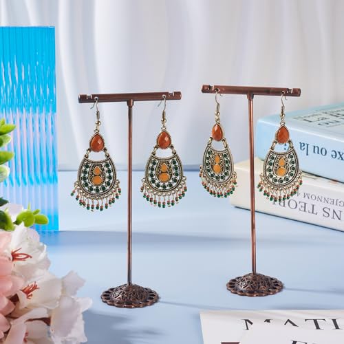 2 paar Vintage Dangle oorbellen Glazen Zaad kralen Teardrop Hook oorbellen Boheemse stijl Tibetaanse grote oorbellen Retro oorbellen voor vrouwen meisjes, glas, glas