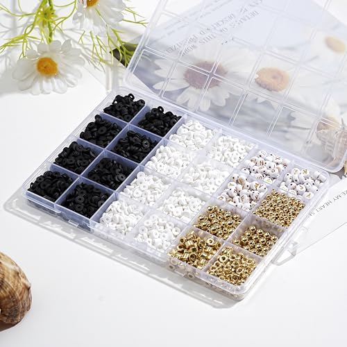 Heishi Kralen voor Strijkende Kleurrijke Ambacht Kralen Set Alfabet Kralen Letter Kralen voor Sieraden Maken Armbanden Ketting (Zwart & White) 4