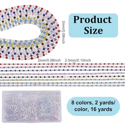 16 Yards 8 Kleuren Iron Rhinestone Cup Kettingen, Crystal Sluiten ketting Trim gemengde kleur parel trim Sluiten Kettingen voor doe-het-zelf sieraden ambachten Schoen Charms Party Decor Home Accessoires