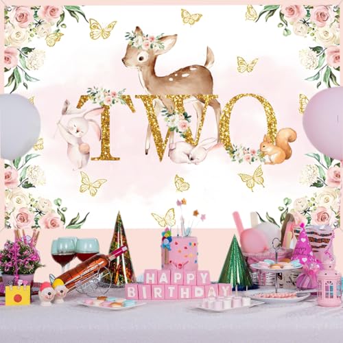 Dier twee achtergrond herten en bloemen tweede verjaardag feest achtergrond jungle jongen 2e verjaardag feest decoratie fotografie achtergrond verjaardag poster 5