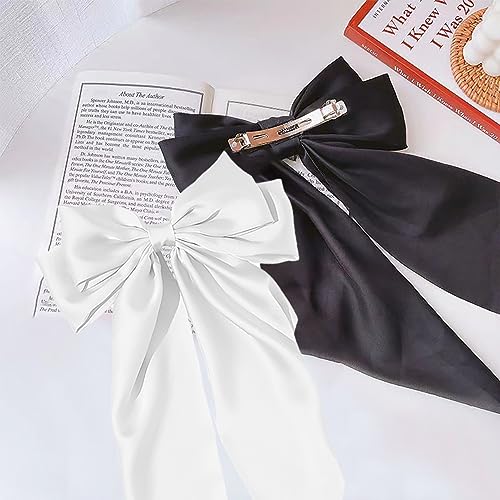 2 stuks haarclips met Bow, Haar Accessoires voor meisjes, effen kleur Bow, haarspeld, Franse haarspeld, lange ribbon haar bevestiging Accessoires, zachte satin zijde 5