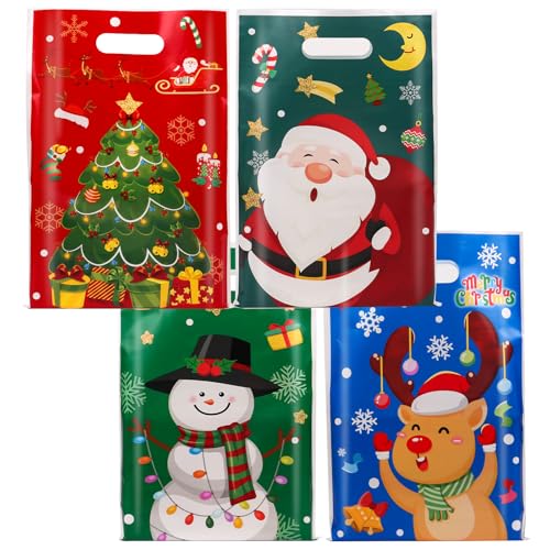 30 stuks kerstcadeauzakjes met 4 ontwerpen voor Kerstmis, goody bags, geschenkverpakkingstassen, herbruisbare kerstzakjes voor cadeautjes, kerstfeest, vakantiedecoratie