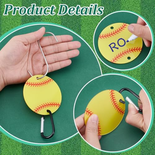 8 sets tas haak voor hek, acryl sport bal hek hak met zware S-haken en sleutelsluitingen voor vleermuis pack waterfles liefhebber speler geschenken, geel, 75 x 2,6 mm, Gat: 2,6 mm 3