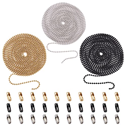 2.4mm Roestvrij stalen kogel kralen ketting met 32 voet kralen ketting en 50 st bijpassende connectoren voor sieraden maken, 3 kleuren