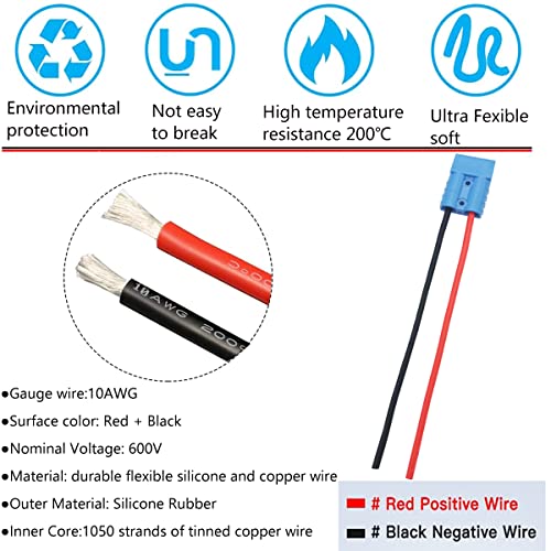Batterijaansluiting, 50 A 600 V, batterijaansluiting met snelkoppeling/snelkoppeling, met 25 cm aansluitkabel 10 AWG (2 sets, blauw) 3