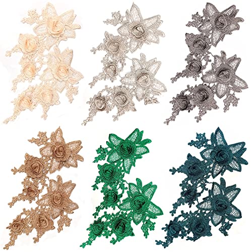 Kantborduren Driedimensionale borduursels DIY Lace Accessoires Applique Drijvende Bloemen Borduur Kant Toepassing Naai Bloemen Stof Collar Patches voor DIY Decoratie Donker Groen 3