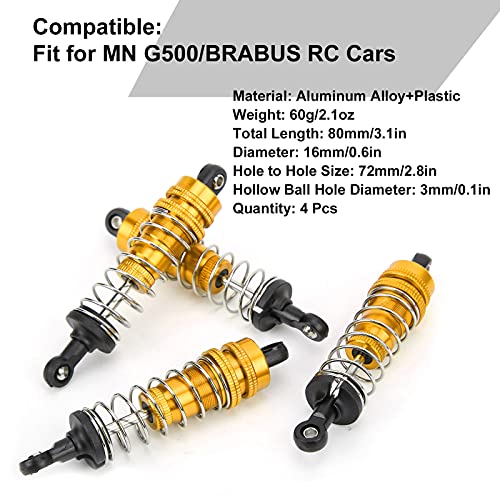1/12 RC Shock Absorber Set 80mm, voor MN G500/BRABUS, metalen schok Absorber Damper Accessoires RC Auto Upgrade Onderdelen(Gold)