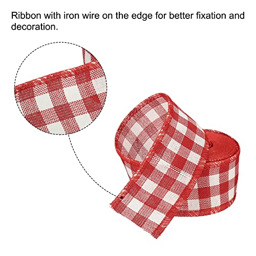 6 inch breed 6.5m polyester gingham lint bedraad rand lint, 1 verpakking voor Kerstmis decoratie verpakking rood en wit 4