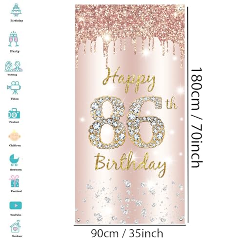 86e verjaardag decoratie vrouwen, Gelukkig 86e verjaardag deur banner roos goud,86e verjaardag stof teken poster deur decoratie,86e verjaardag achtergrond banner dames, verjaardag feest welkom teken