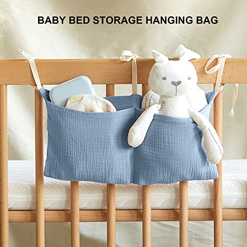 Babybed opslag hangzak, 2 Pockets Baby Bed Organizer Verstelbare riem Nursery Baby Bedside opslagzak voor speelgoed (Donkerblauw)