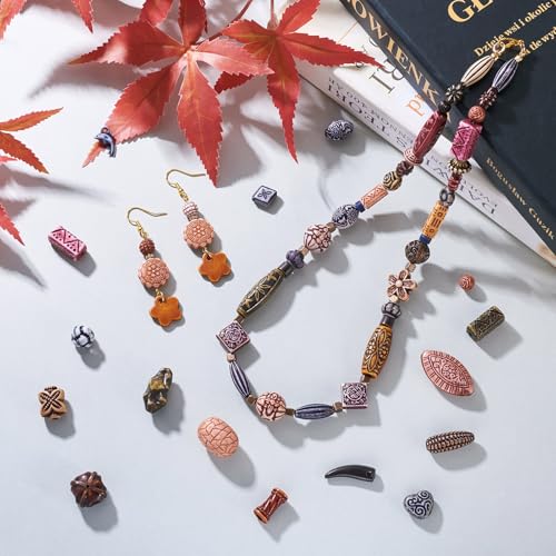 100G Vintage kralen Ovale kolom met bloem patronen acryl spacer kralen Tibetaanse stijlen Opaque Assorted acryl bedels Bulk voor DIY armband sieraden maken